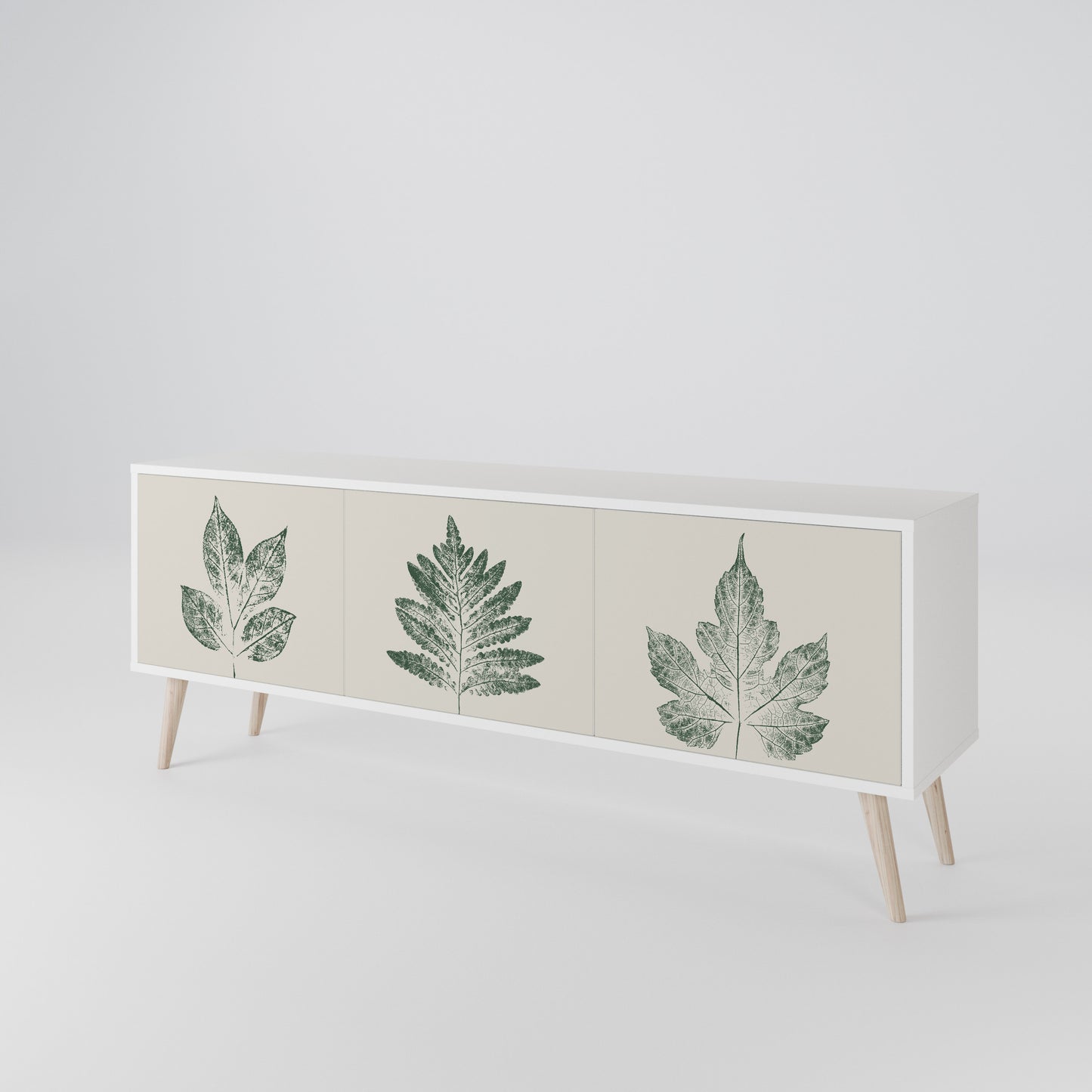 GREEN LEAFY STAMPS 3-Door TV Stand in White Finish