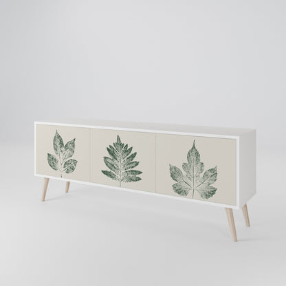 GREEN LEAFY STAMPS 3-Door TV Stand in White Finish