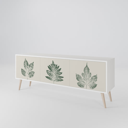 GREEN LEAFY STAMPS 3-Door TV Stand in White Finish