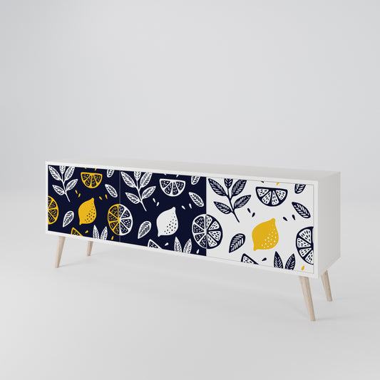 CITRUS BLACK AND WHITE 3-Door TV Stand in White Finish