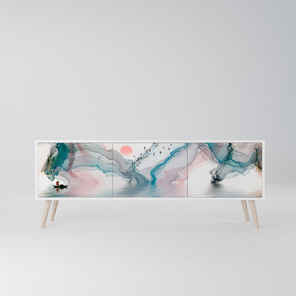 VELVET CROSSING 3-Door TV Stand in White Finish