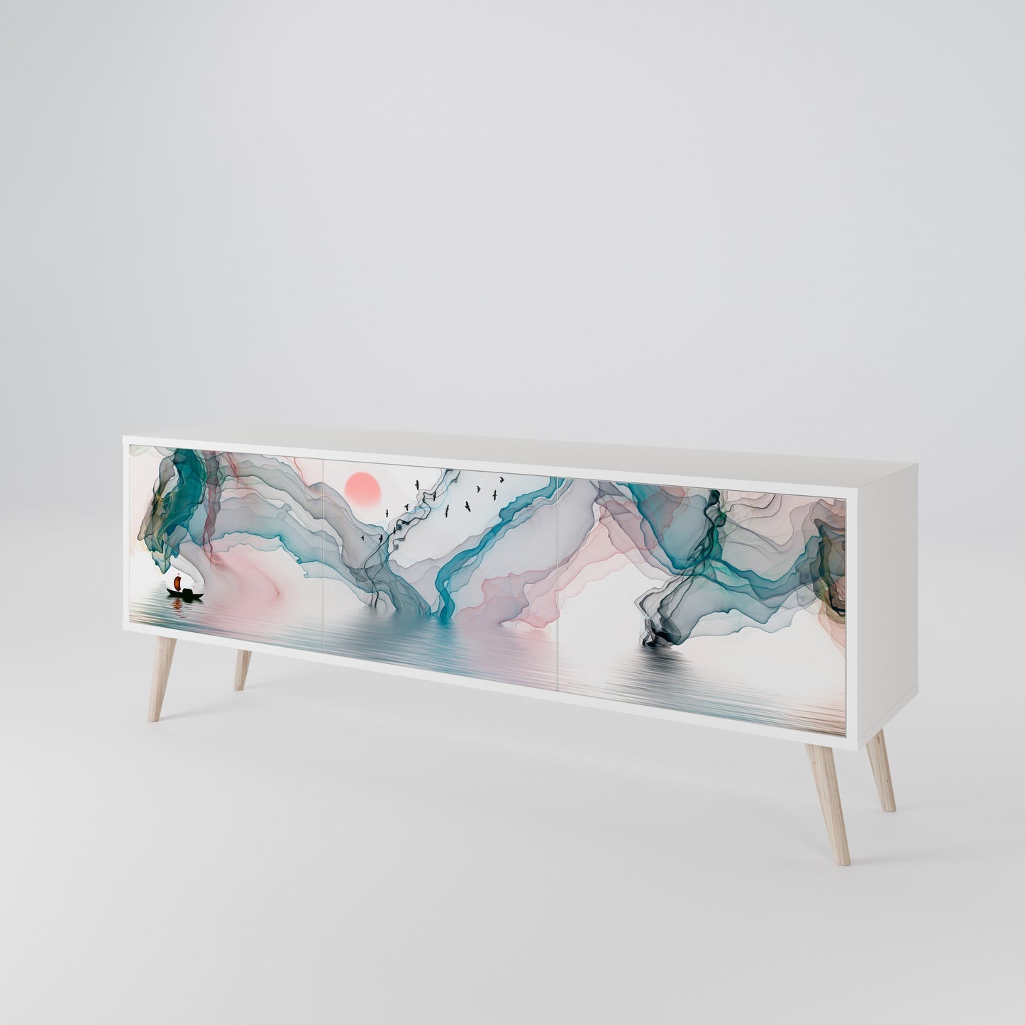 VELVET CROSSING 3-Door TV Stand in White Finish