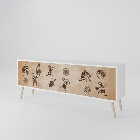 AFRICAN STYLE 3-Door TV Stand in White Finish