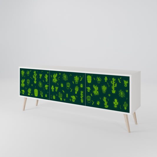 DESERT GREEN 3-Door TV Stand in White Finish