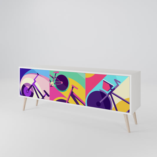 BIKE DREAMS 3-Door TV Stand in White Finish