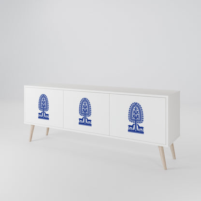 POLISH FOLK ART Mobile TV a 3 Ante in Finitura Bianca