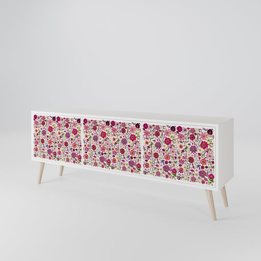 PETAL GARDEN 3-Door TV Stand in White Finish
