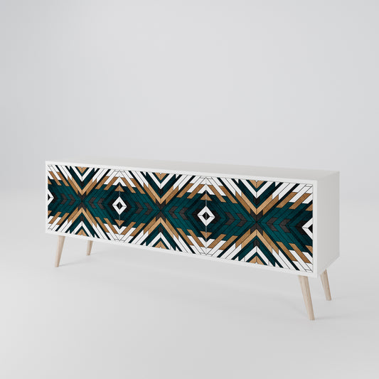ARTISTIC GEOMETRY 3-Door TV Stand in White Finish
