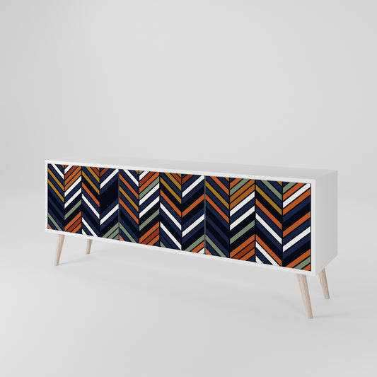 VIBRANT PATCHWORK 3-Door TV Stand in White Finish