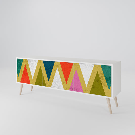 COLORFUL TRIANGLES 3-Door TV Stand in White Finish