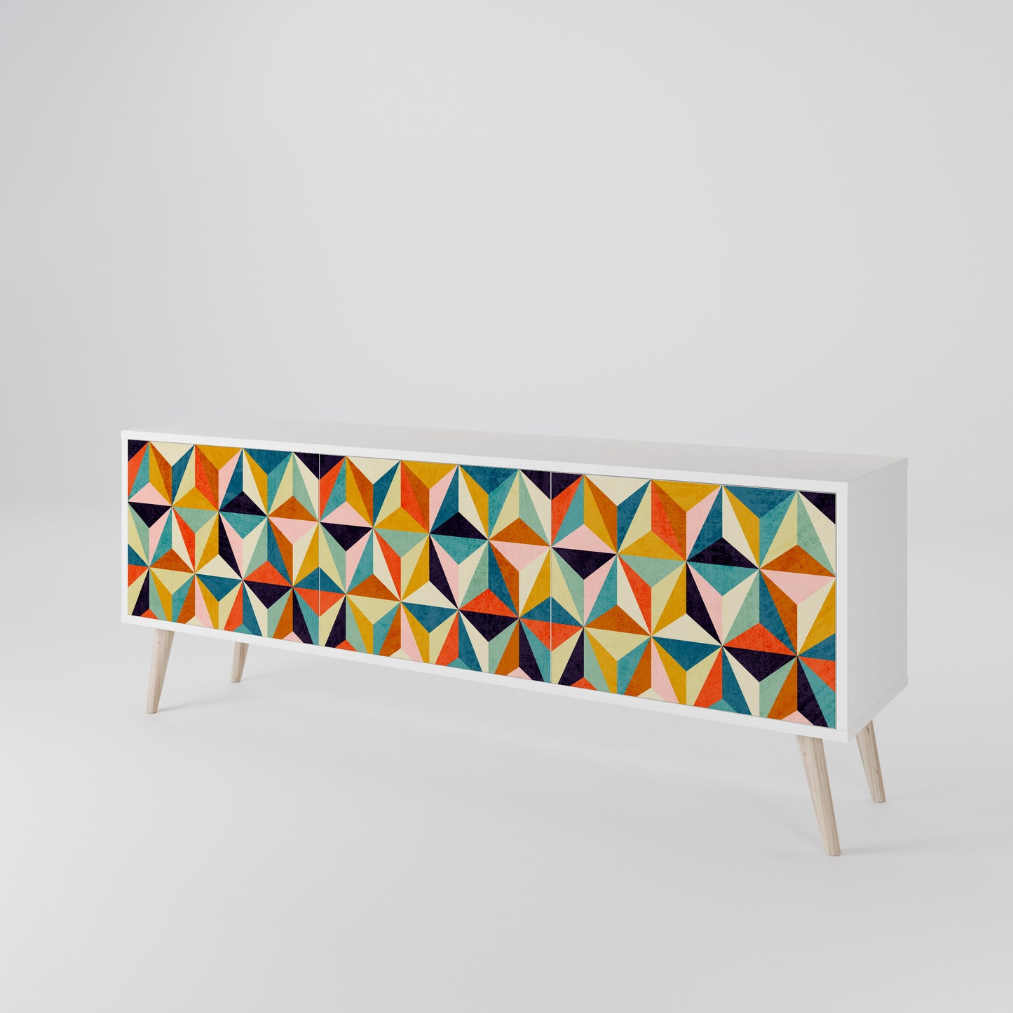 TESSELATE TREASURES 3-Door TV Stand in White Finish