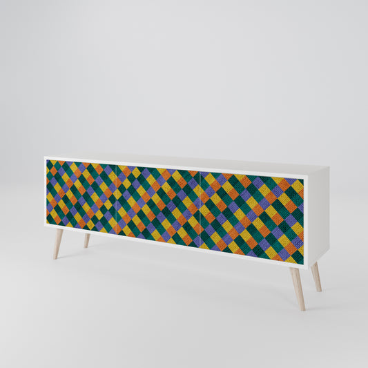 PAINTED SQUARES MIX 3-Door TV Stand in White Finish