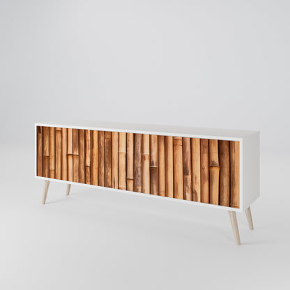 NATURAL WOOD 3-Door TV Stand in White Finish