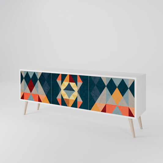 CRACKED ILLUSION 3-Door TV Stand in White Finish