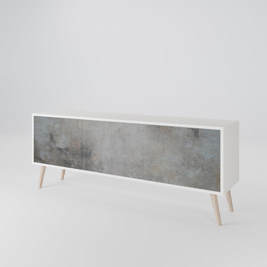 CONCRETE WALL 3-Door TV Stand in White Finish