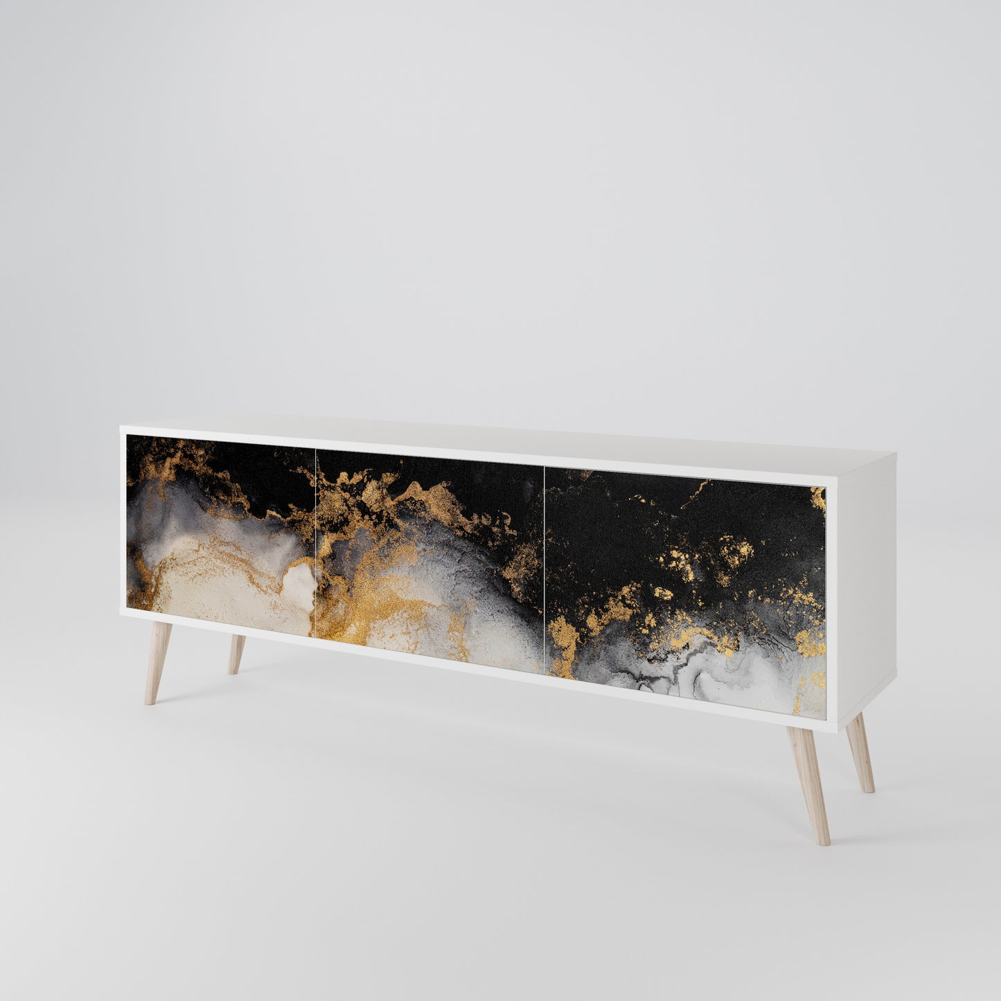 MARBLE OF TOMMORROW 3-Door TV Stand in White Finish