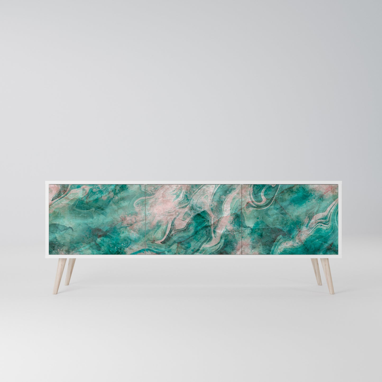ABSTRACT ALCHEMY 3-Door TV Stand in White Finish