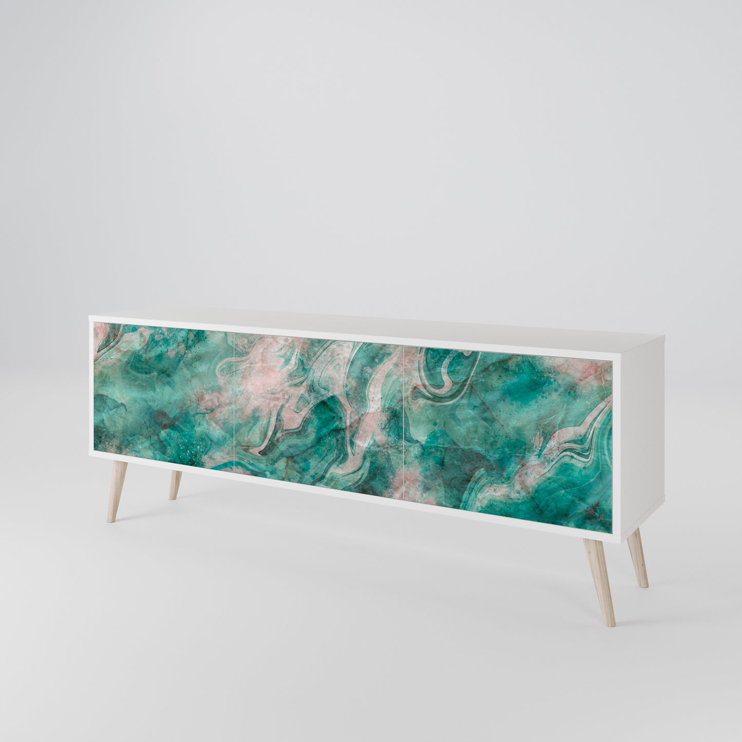 ABSTRACT ALCHEMY 3-Door TV Stand in White Finish