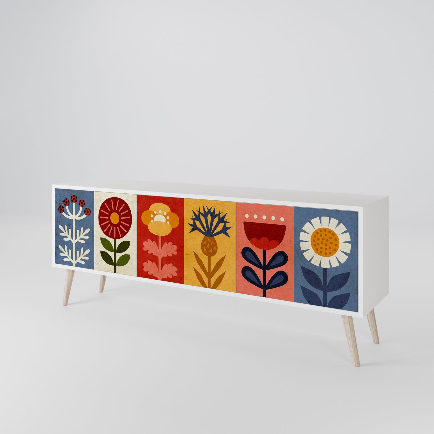 SCANDIC FLOWERET 3-Door TV Stand in White Finish