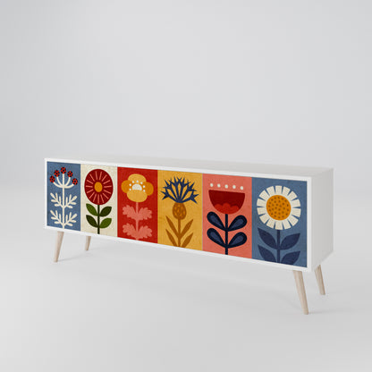SCANDIC FLOWERET 3-Door TV Stand in White Finish