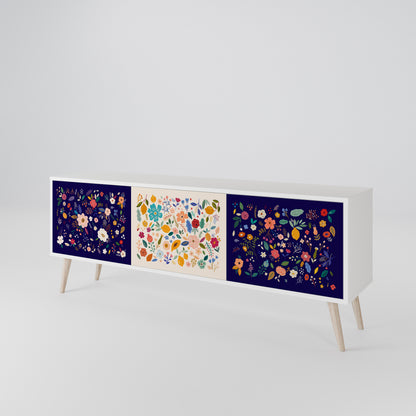 FLORAL COMBINATION 3-Door TV Stand in White Finish