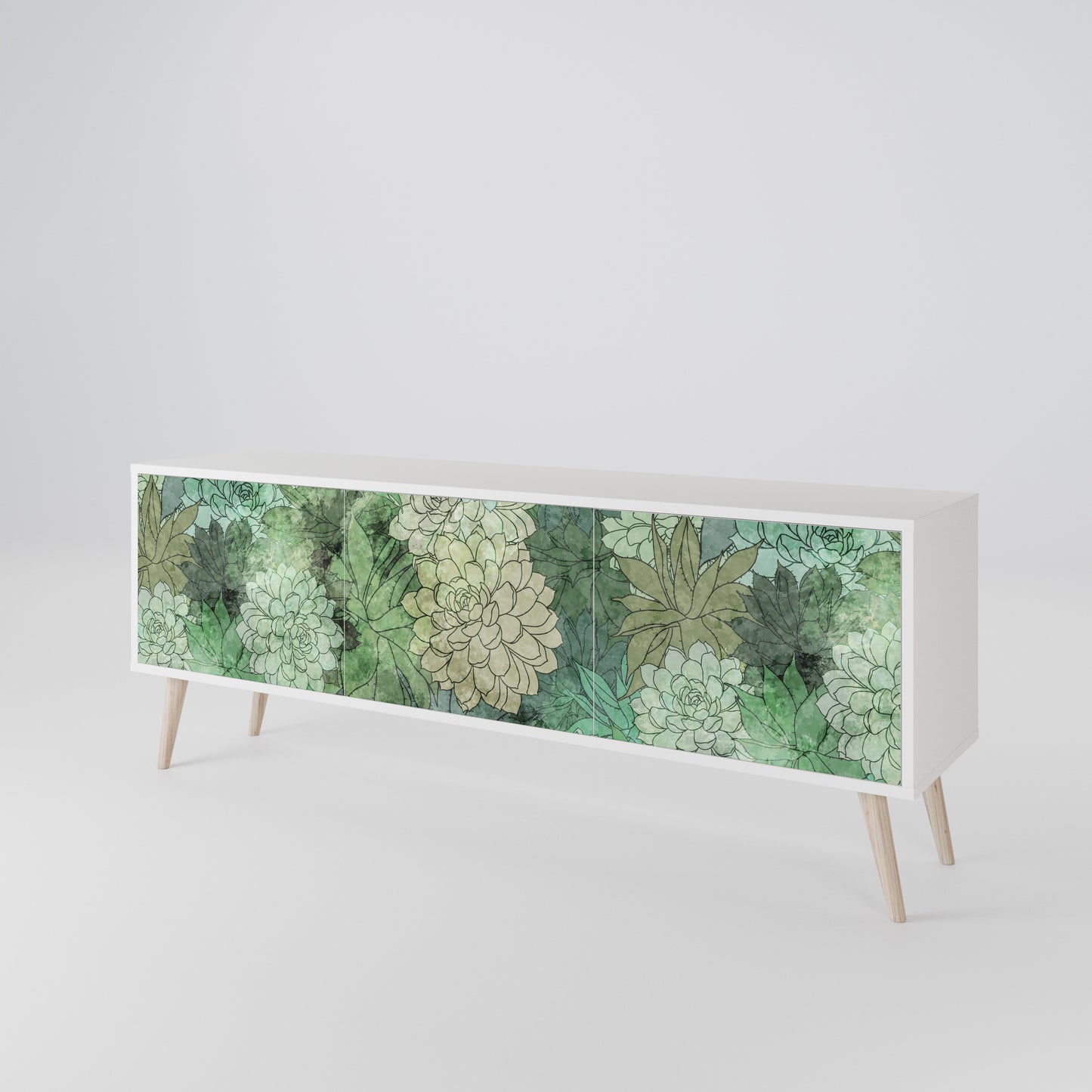 SUCCULENT CLUSTER 3-Door TV Stand in White Finish