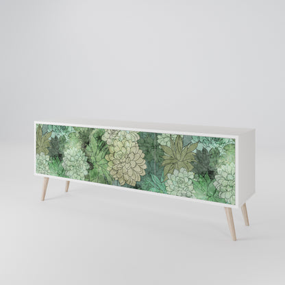 SUCCULENT CLUSTER 3-Door TV Stand in White Finish
