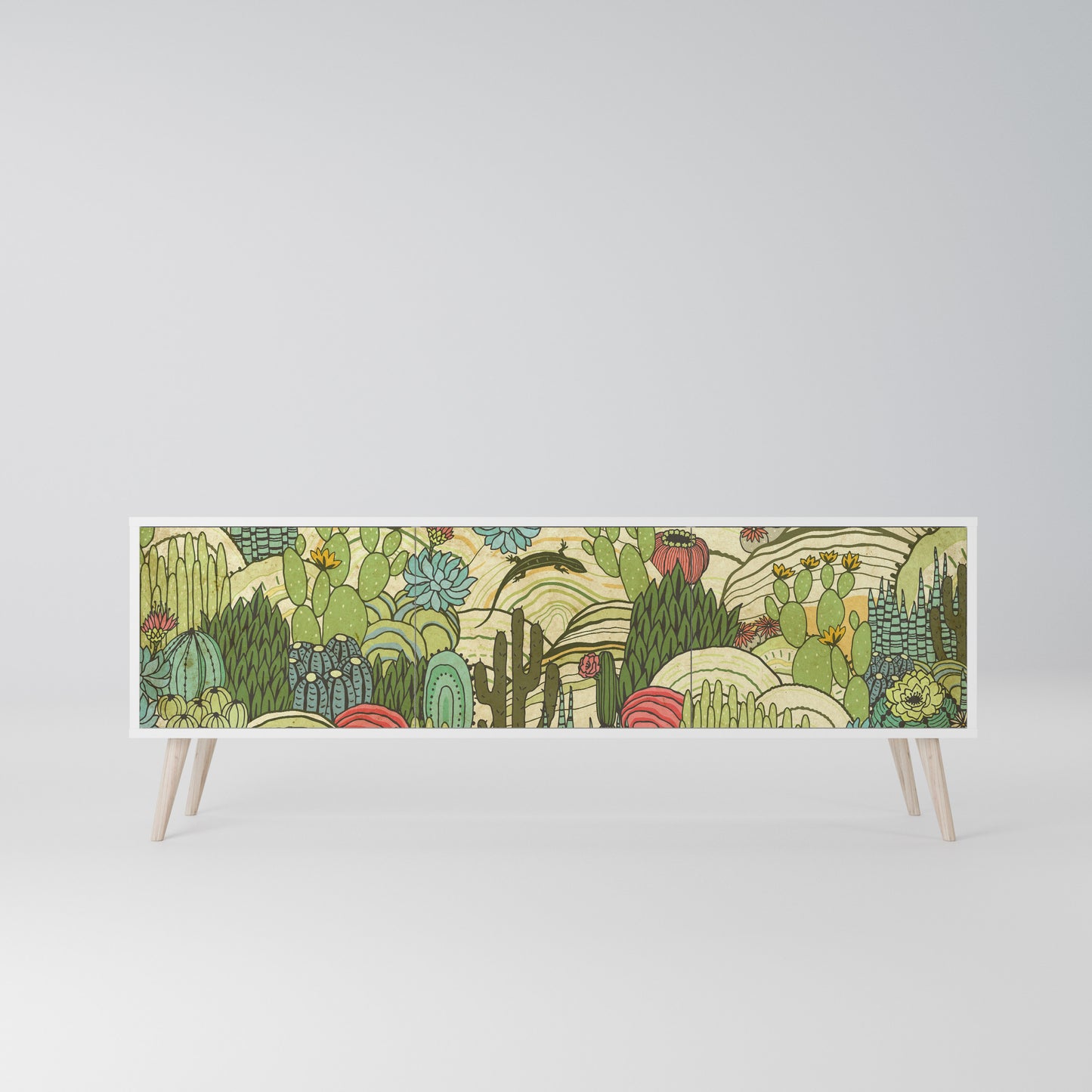SUCCULENTS KALEIDOSCOPE 3-Door TV Stand in White Finish