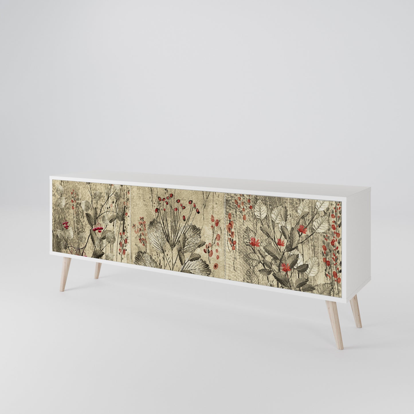 HERBAL GRACE 3-Door TV Stand in White Finish
