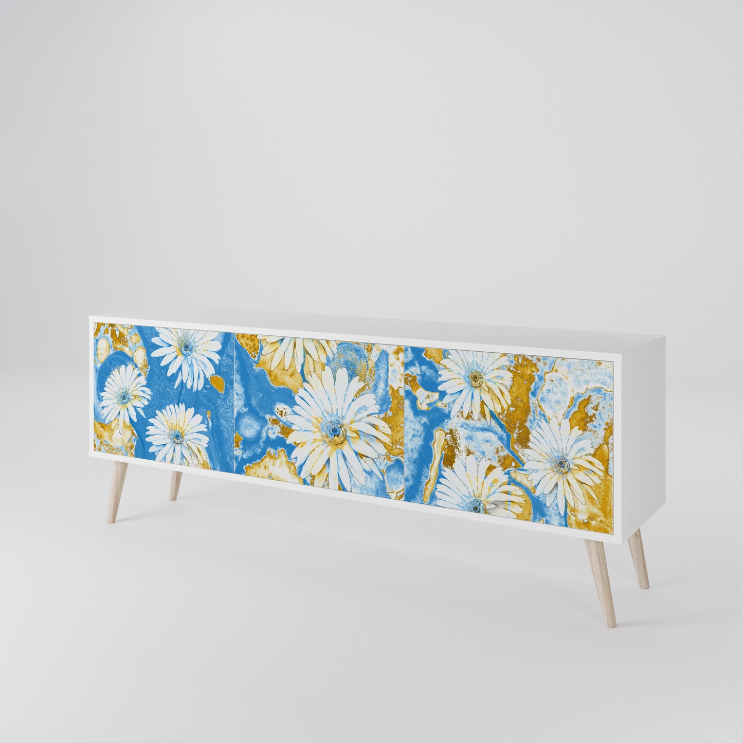 DAISY LUXE 3-Door TV Stand in White Finish