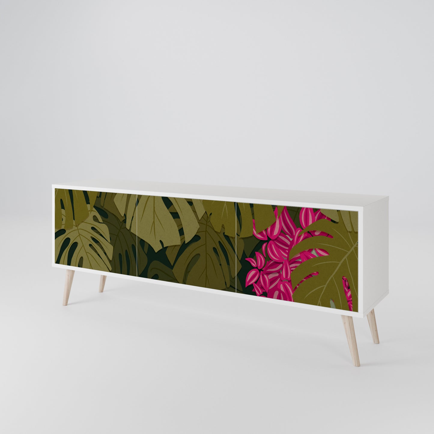 TROPICAL BEAUTY 3-Door TV Stand in White Finish