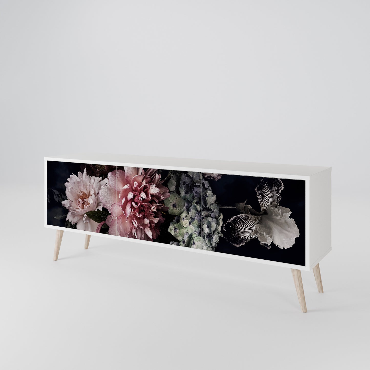 PURE BLOSSOM 3-Door TV Stand in White Finish