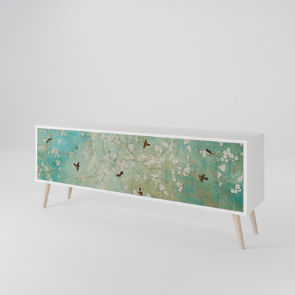BLOOMING CHARM 3-Door TV Stand in White Finish