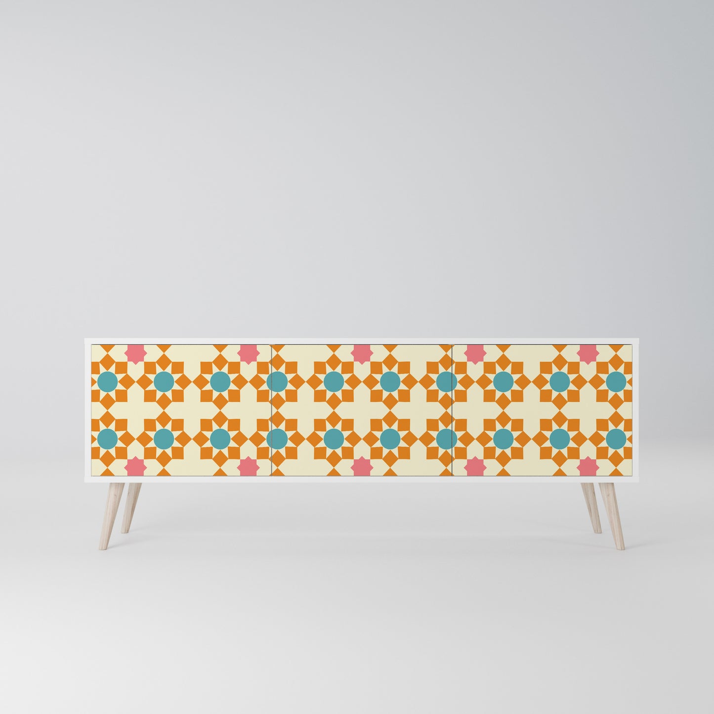 FLORAL DECOR 3-Door TV Stand in White Finish