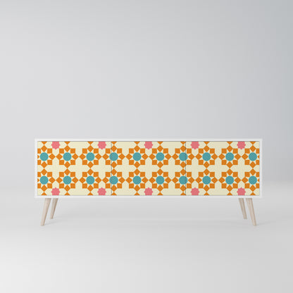 FLORAL DECOR 3-Door TV Stand in White Finish
