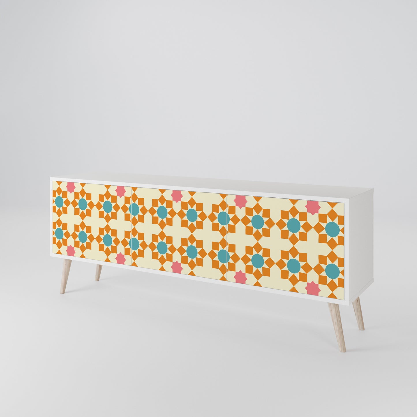 FLORAL DECOR 3-Door TV Stand in White Finish