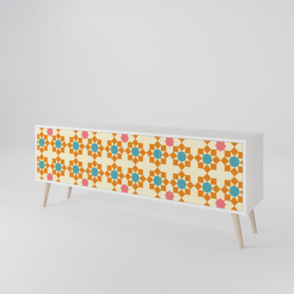 FLORAL DECOR 3-Door TV Stand in White Finish