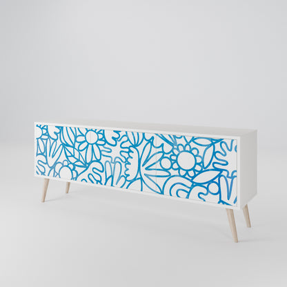 BLOOMY MORNING 3-Door TV Stand in White Finish