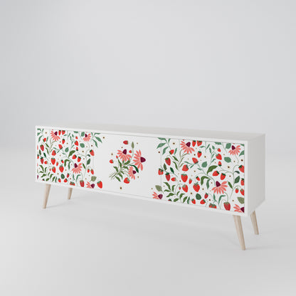 FLOWERS AND STRAWBERRIES 3-Door TV Stand in White Finish
