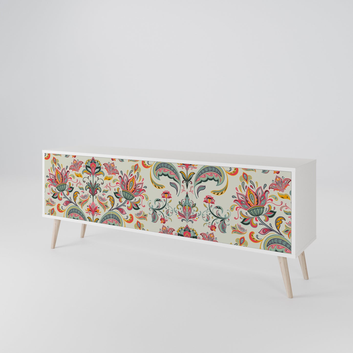 ORGANIC FOLKLORE 3-Door TV Stand in White Finish