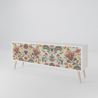 ORGANIC FOLKLORE 3-Door TV Stand in White Finish