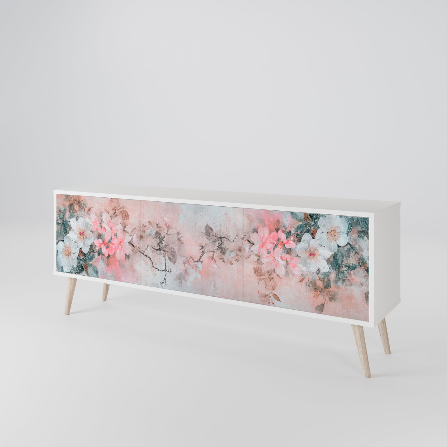 CHERRY BLOSSOM 3-Door TV Stand in White Finish