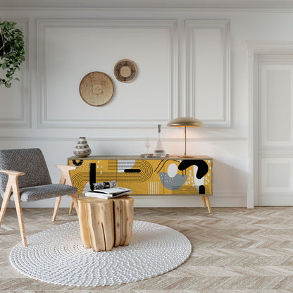 Porta TV a 3 ante SHAPESHIFT SYMPHONY in effetto rovere