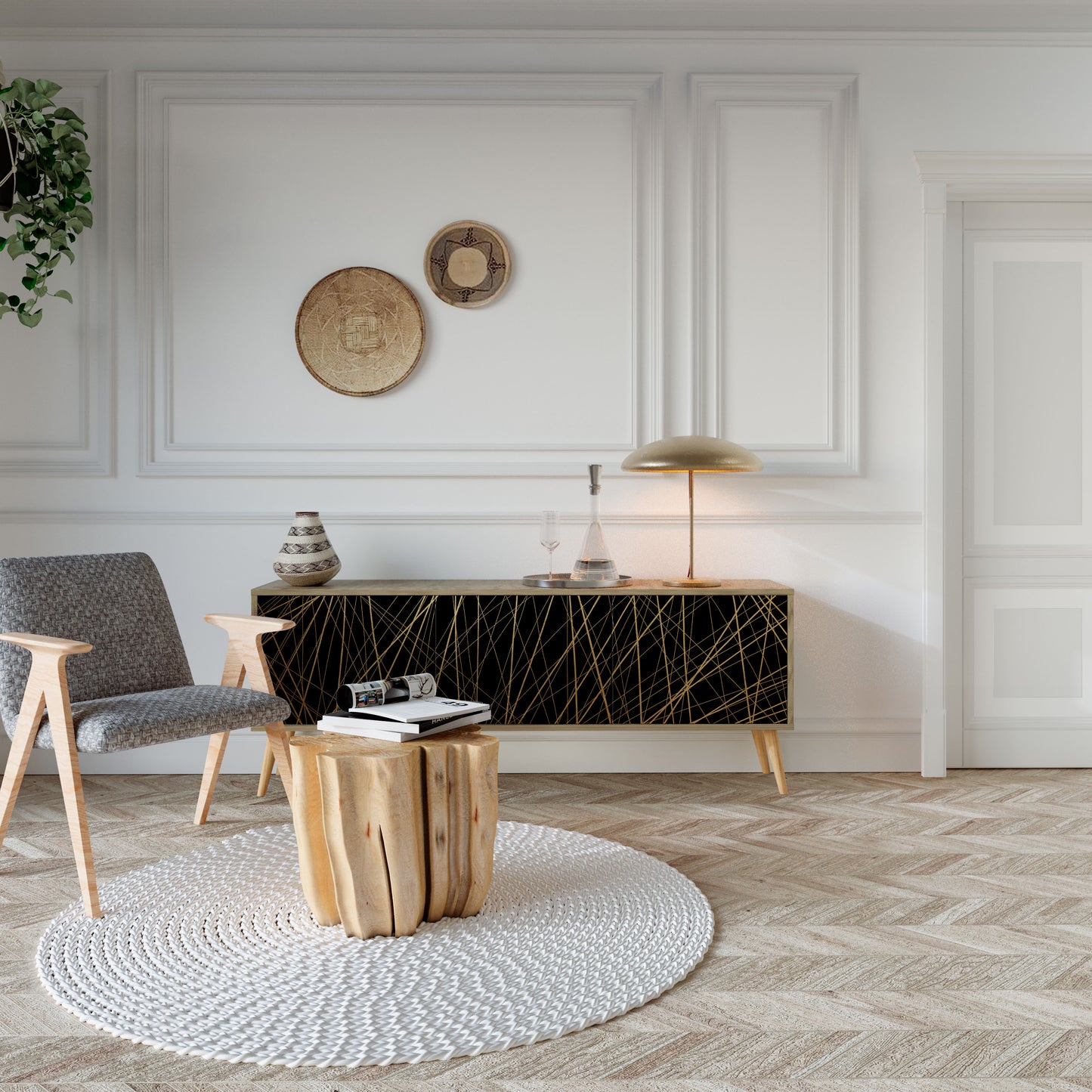 BRIGHT MESH Mobile TV a 3 Ante in Effetto Rovere