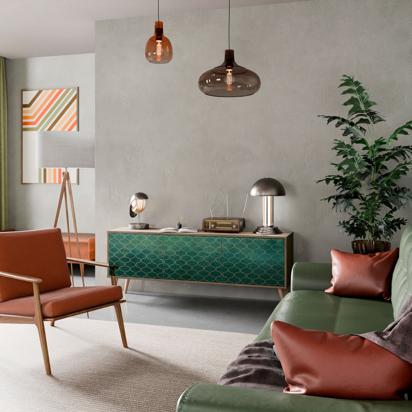 TESSELATED GREENERY Mobile TV a 3 Ante in Effetto Rovere