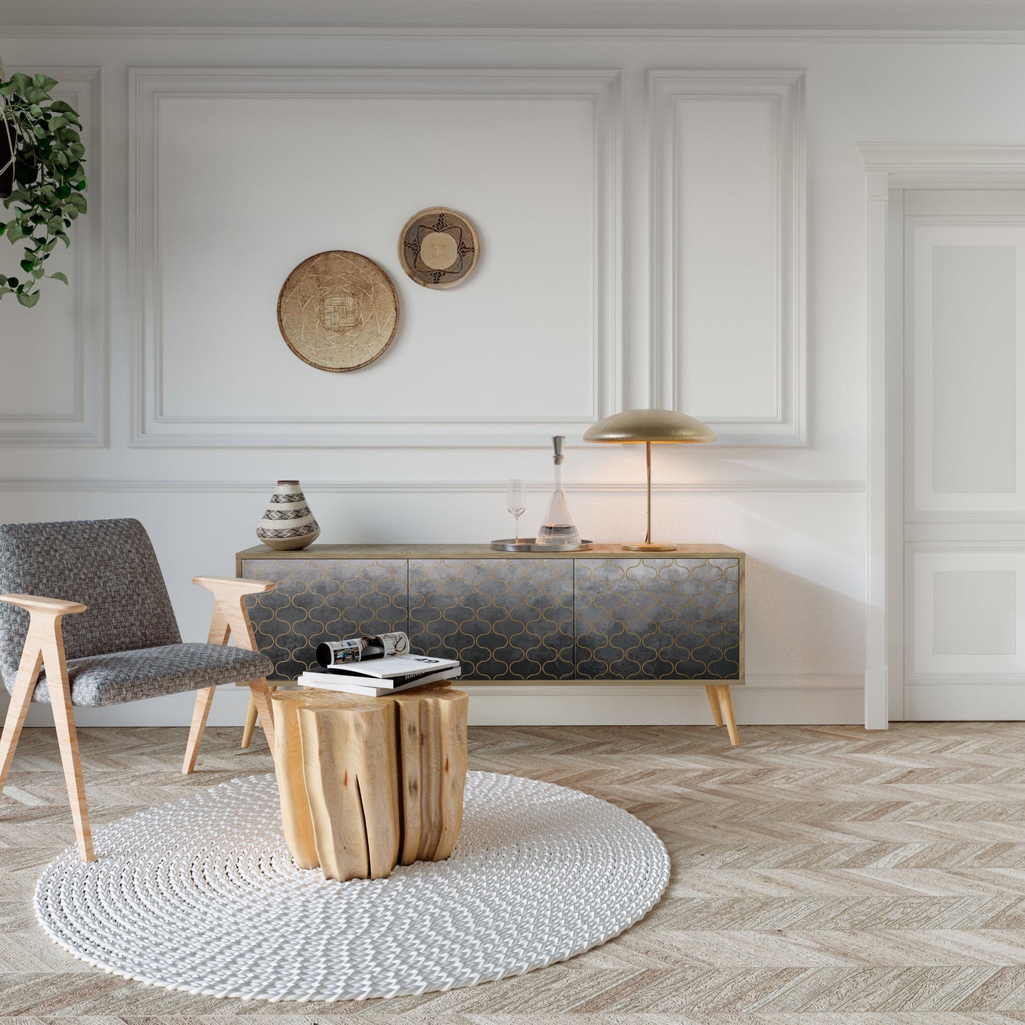 TESSELATED GRAYISH Mobile TV a 3 Ante in Effetto Rovere