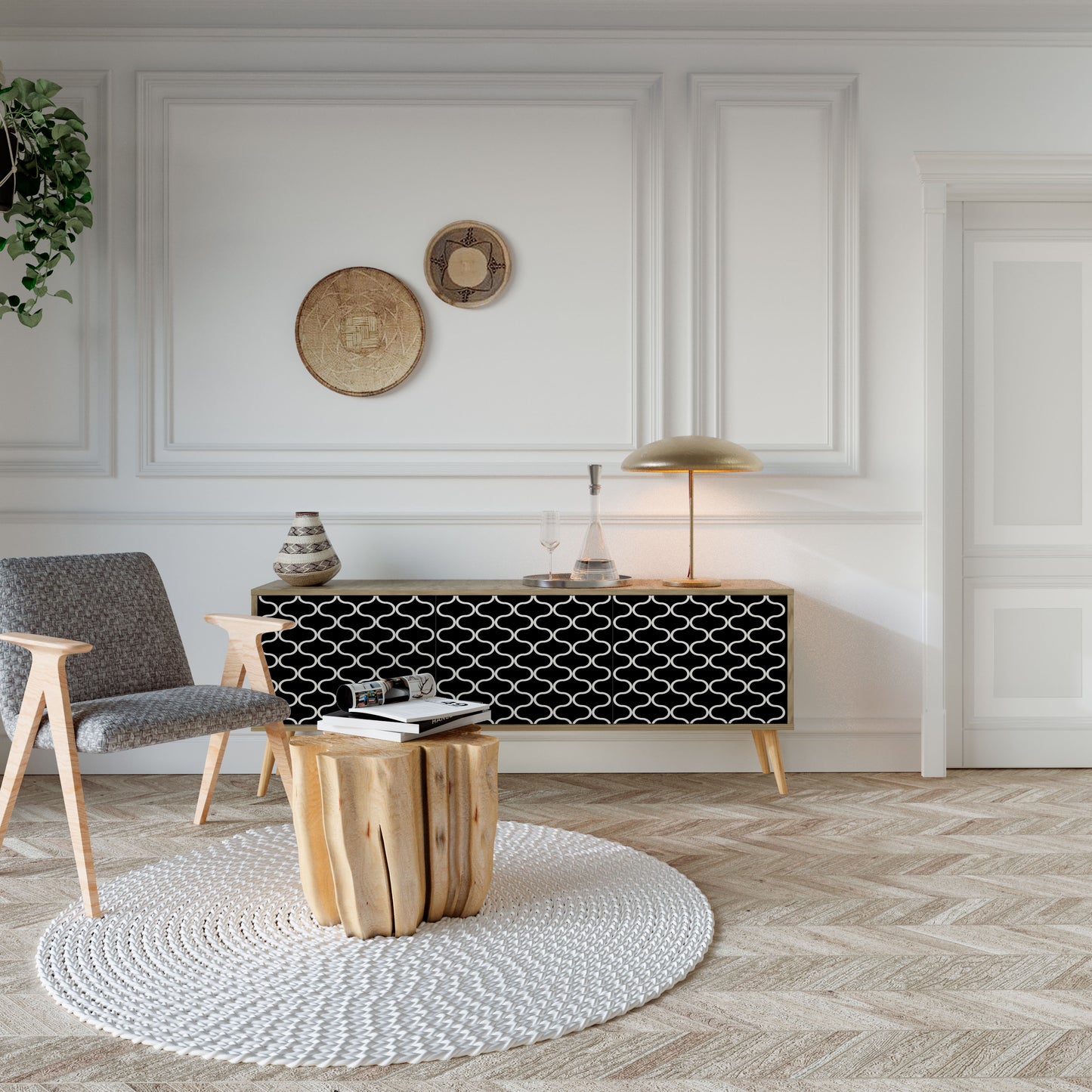 TESSELATED BLACKNESS Mobile TV a 3 Ante in Effetto Rovere