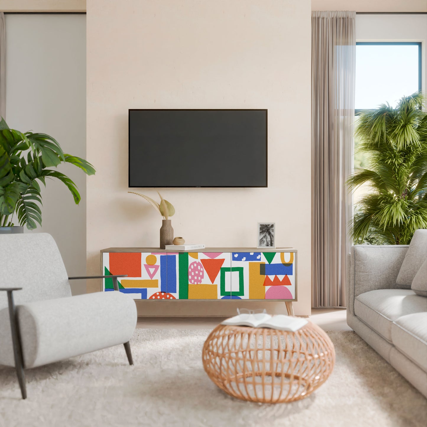 GEOMETRIC GLIMMER Mobile TV a 3 Ante in Effetto Rovere