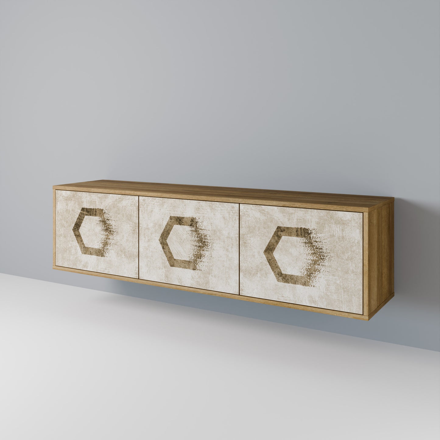 Mobile TV HEXAGONAL SHAPES a 3 ante effetto rovere