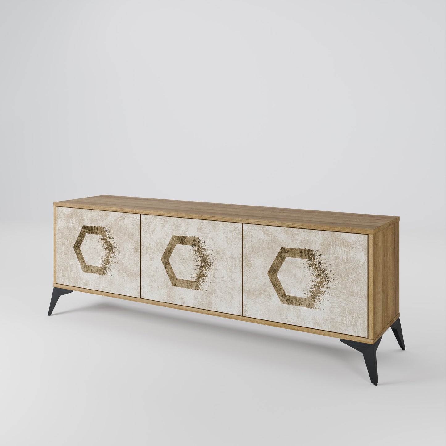 Mobile TV HEXAGONAL SHAPES a 3 ante effetto rovere